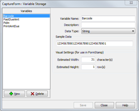 Creating a CaptureForm variable to hold the barcode